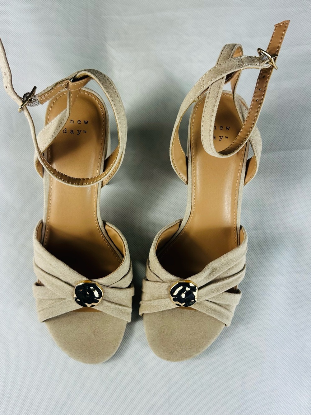 a new day Beige Knotted Ankle-Strap Heels with Decorative Button - Picture 6 of 8